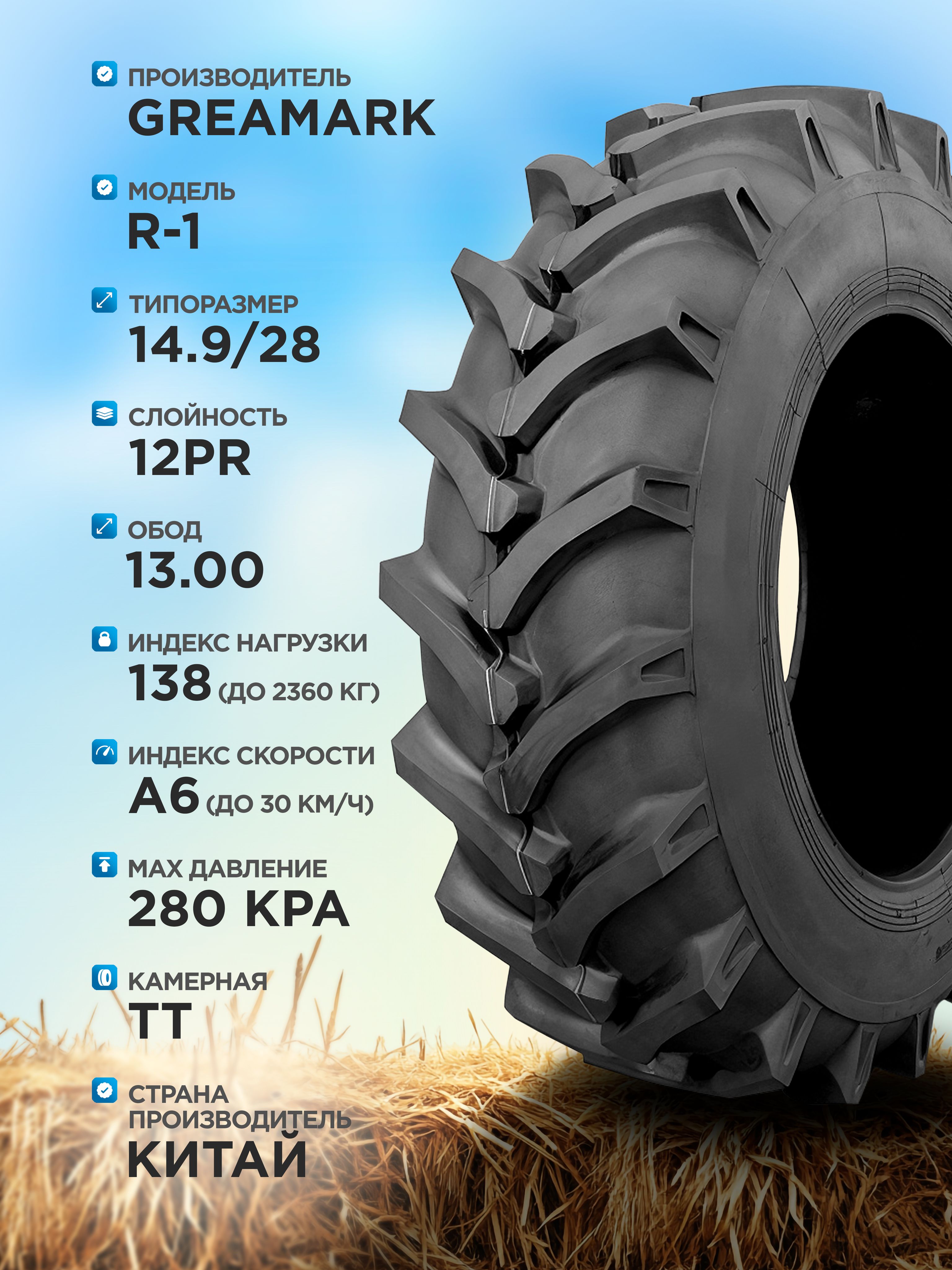 Сельхозшина 14,9-28 GREAMARK R-1 12PR TT